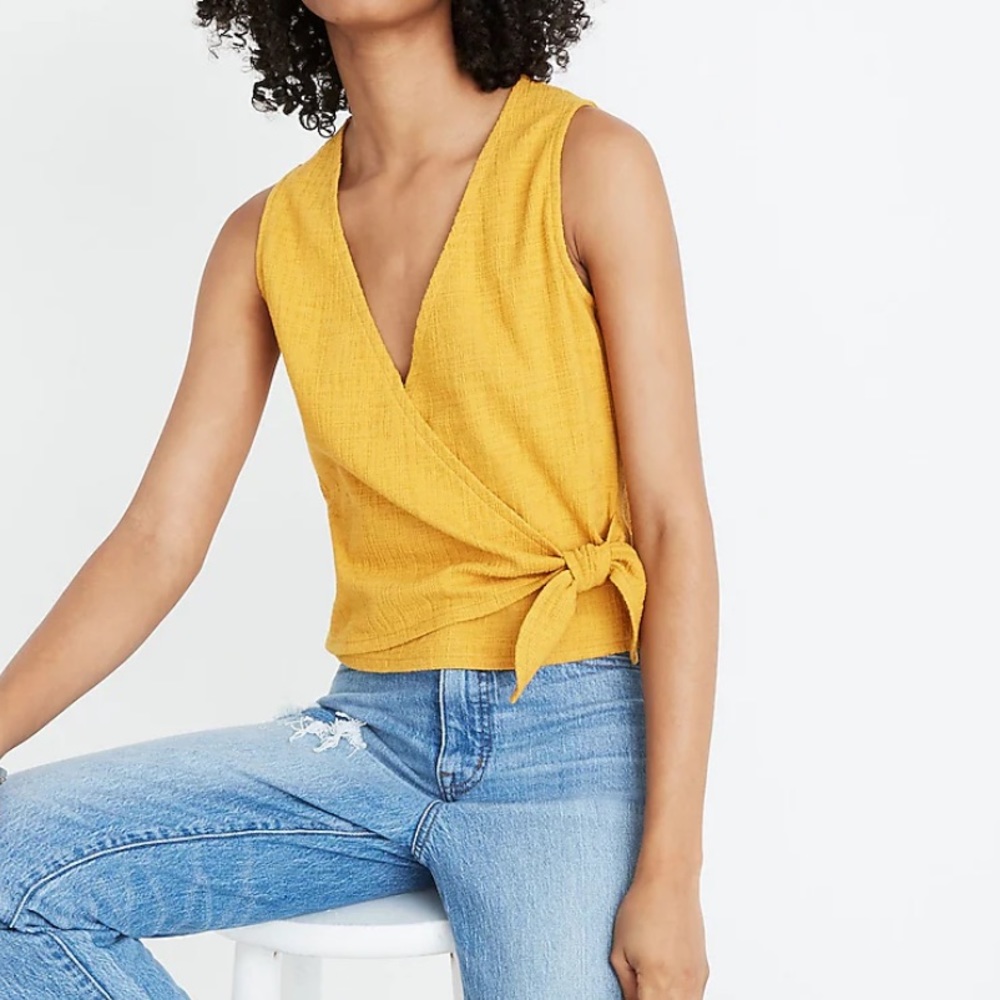 Madewell Yellow Sleeveless Wrap Top
